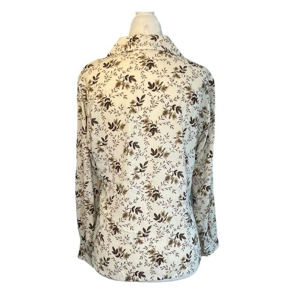 Vintage Laura Scott Floral Print Blouse Ivory Brown Long Sleeve Button Down Shir - Picture 3 of 8
